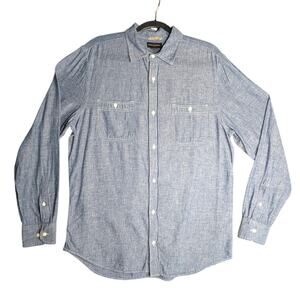 Banana Republic Lrg Linen Cotton Row Chambray Blue Long Sleeve Button Shirt Men